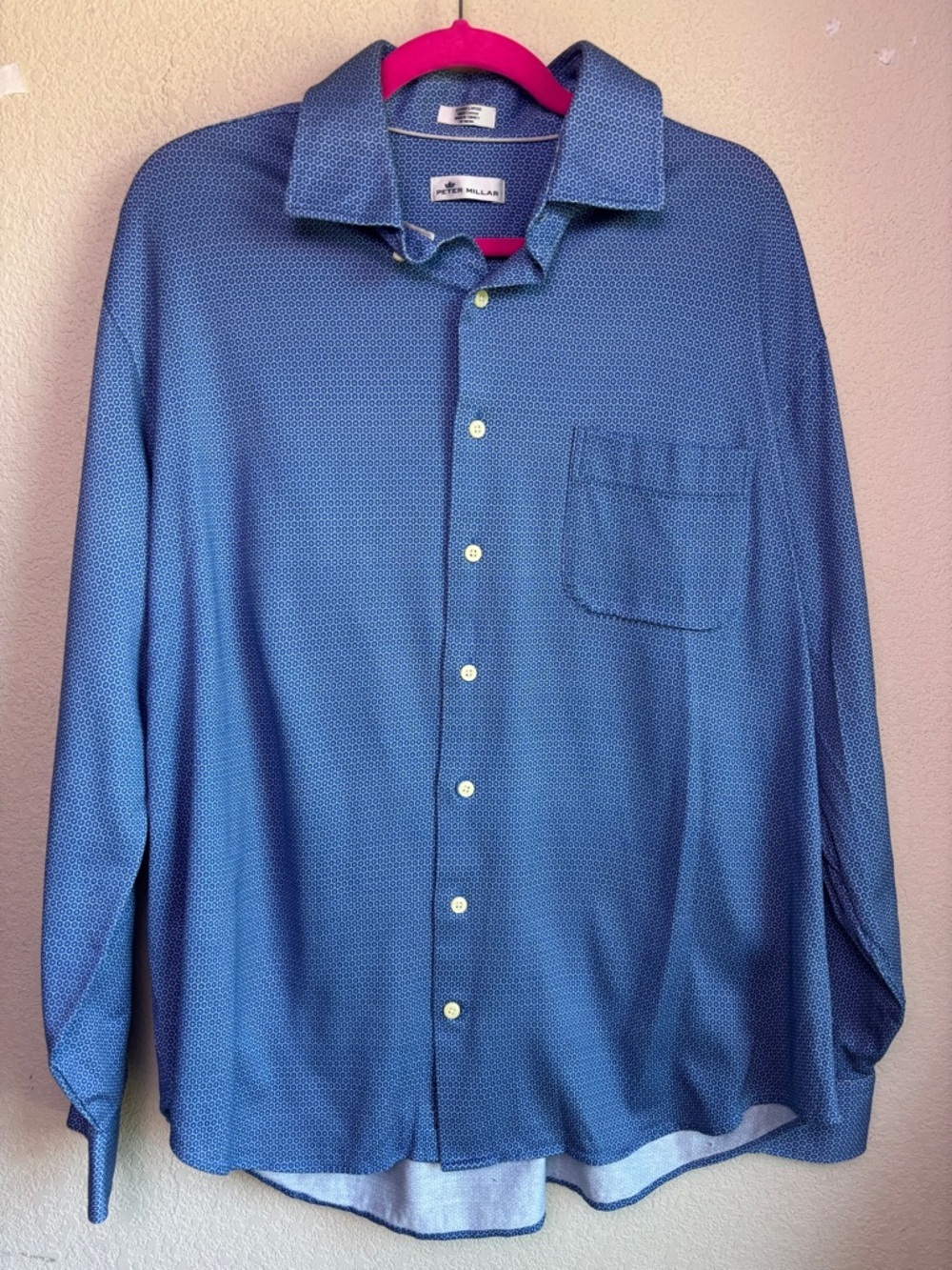 Peter Millar Luxury Cotton Blue Sunburst Geometric Long Sleeve Button Down XL